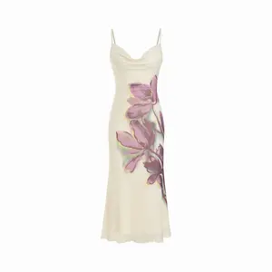 Cider Mesh Floral Cowl Neck Mermaid Maxi Dress Dealsforyou