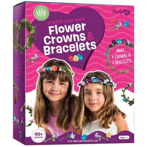 Pretty Me Flower Crown & Bracelet Making Kit for Kids 90+ Pieces with Glue Fun Instructions DIY Craft Set