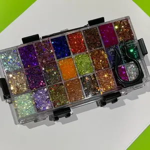 TOUCH OF GLITTER Eyeshadow Palette with Assorted Metallic Colors for Makeup Applications in Clear Case