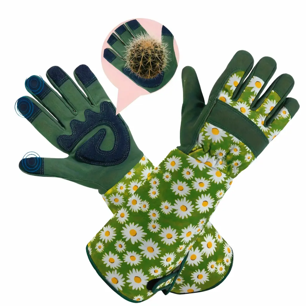 Thorn-Proof Polyester Protective Gloves, 1 Pair, Ventilated, Washable, Lead & Latex Free, Touch Screen Compatible, Textured, Reinforced Tips, Extended Sleeves for Rose Pruning, Outdoor Tasks, Protective Glove