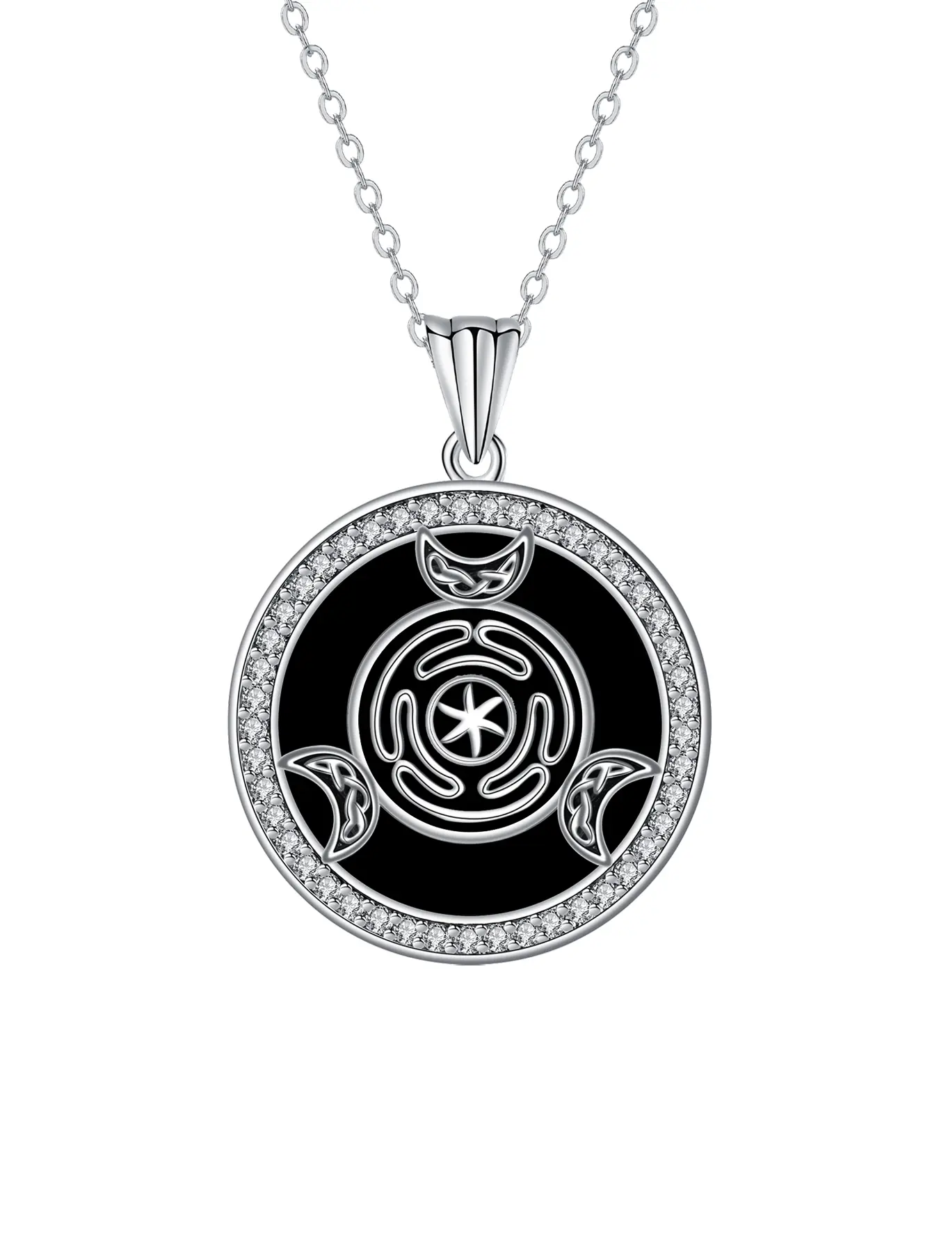 Triple Moon Hecate Goddess Copper Chain Necklace for Women, Wiccan Pagan Pendant Necklace, Vintage Amulet Necklace Gifts for Women, Copper Chain Jewelry