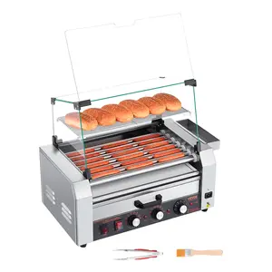 VEVOR 18 Hot Dog 7 Roller Electric Grill Cooker Machine Bun Warmer Cover 1200W