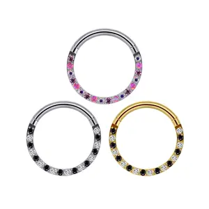 Titanium Front Facing Gems Hinged Septum Ring