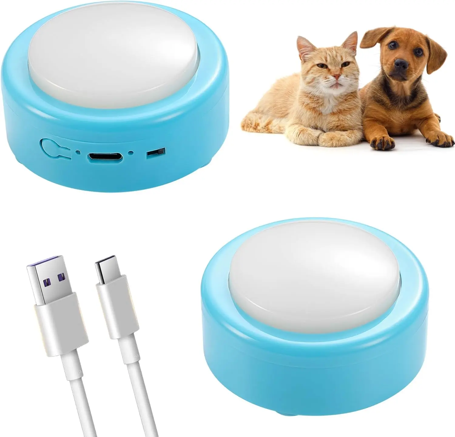 Talking Buttons for Cats & Small Dogs (-Pack Starter Kit) - Rechargeable Voice Recording Button for Pet Communication, No Batteries Needed, Easy Press for Beginners, S Clear Playback, Blue
