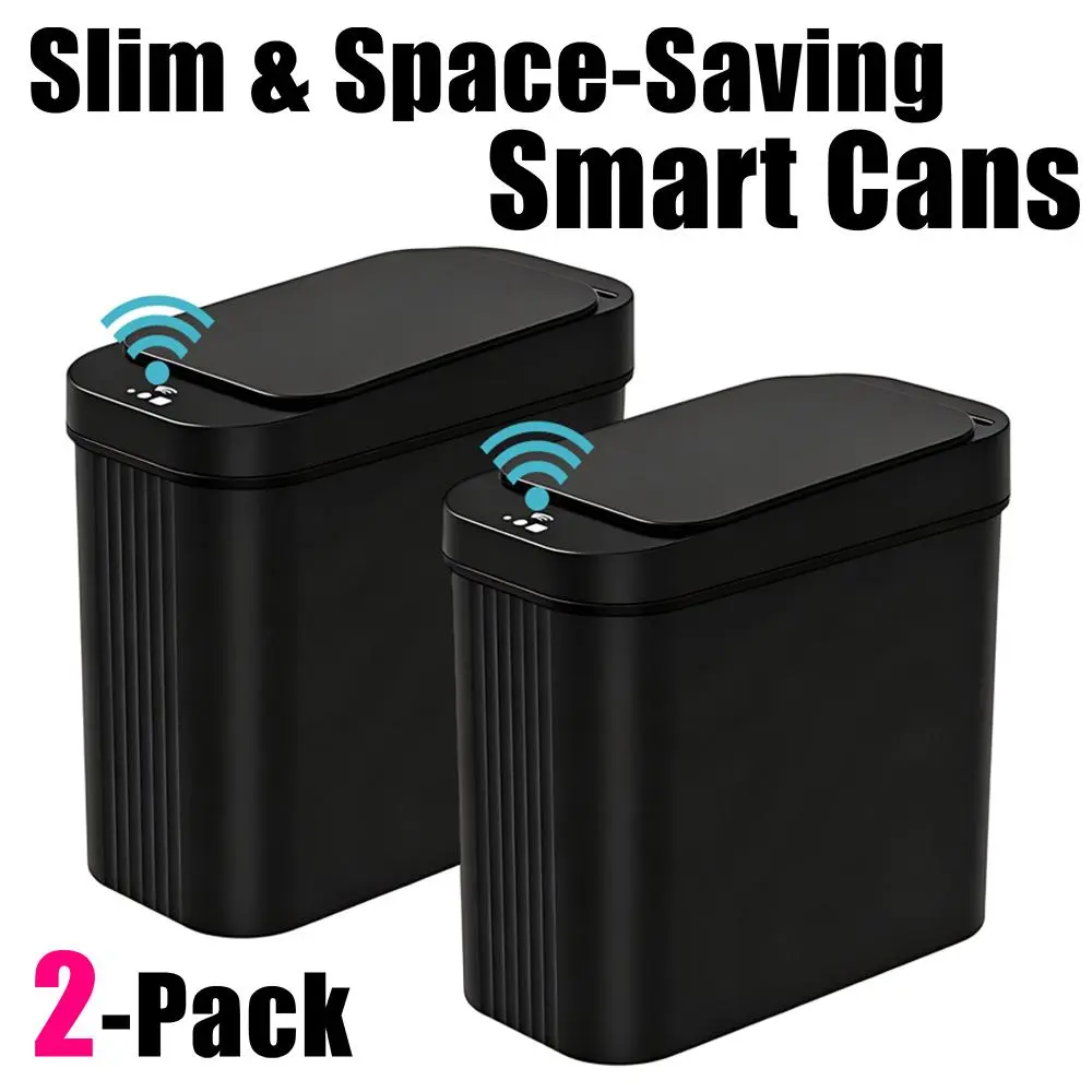 2-Pack 15L Bathroom Waste , 2-Pack 15L Induction Sensor  Cans, Waterproof Slim Modern Nordic  Garbage  for Kitchen, Bedroom, Office automatic trash bin
