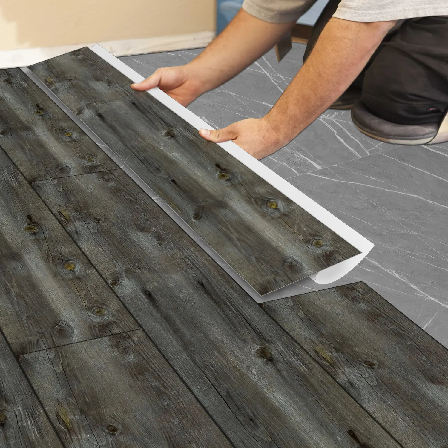 Self-adhesive pvc floor tiles, American natural wood grain appearance, waterproof and stain resistant, suitable for bathroom, kitchen, living room, bedroom, home renovation,36 inches x 6 inches