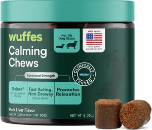 Wuffes Calming Chews for Dogs - Stress Support Supplement - Non-Drowsy Calming Relief for All Dogs - Made in USA - 60 Soft Chews
