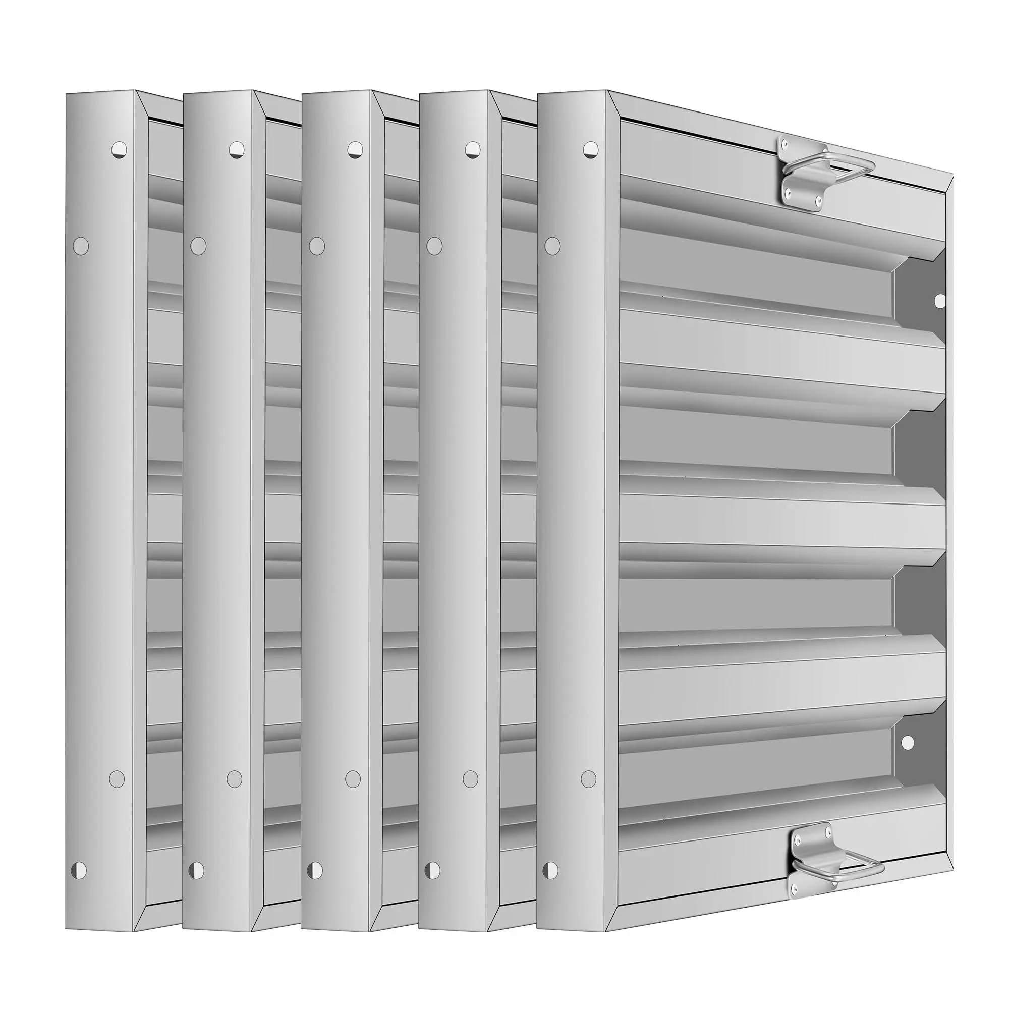 Commercial range hood filters, 19.5"W x 19.5"H, 5-pack 430 stainless steel baffle grease filter, 4 grooves range hood filter for restaurant kitchen exhaust hoods, heavy-duty, easy to clean