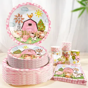 80PCS Pink Farm Animal Birthday Party Set|Cute Barn/Female Disposable Dinnerware, Disposable Tableware|20 Guests Countryside/Rural Gathering Decorations|Fun Themed/Celebration Supplies|Party Pack