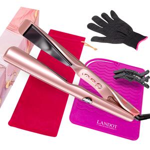LANDOT Hair Straightener and Curler 2 in 1, Twist Flat Curling Iron with Floating Plates for Smooth Straight & Bouncy Curls, Anti-Frizz, Dual Voltage, 12 Temps 250-450°F for All Hair Types