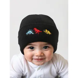Dinosaur Embroidered Knit Hat for Babies & Toddlers, Warm Winter Beanie for Outdoor Activities, Casual Daily Commute Cap