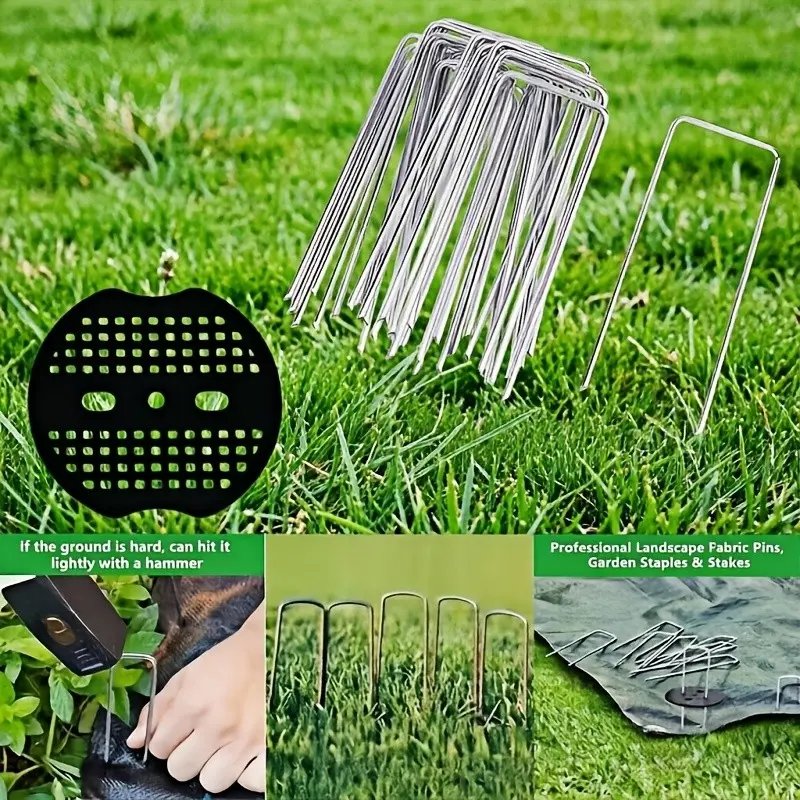 1.57in*5.90in Multi-Functional U-Shaped Stake with Washer, Plant Stakes, Plant Supplies, Secure Tent, Artificial Grass, Landscape Fabric, Reusable, Easy to Use
