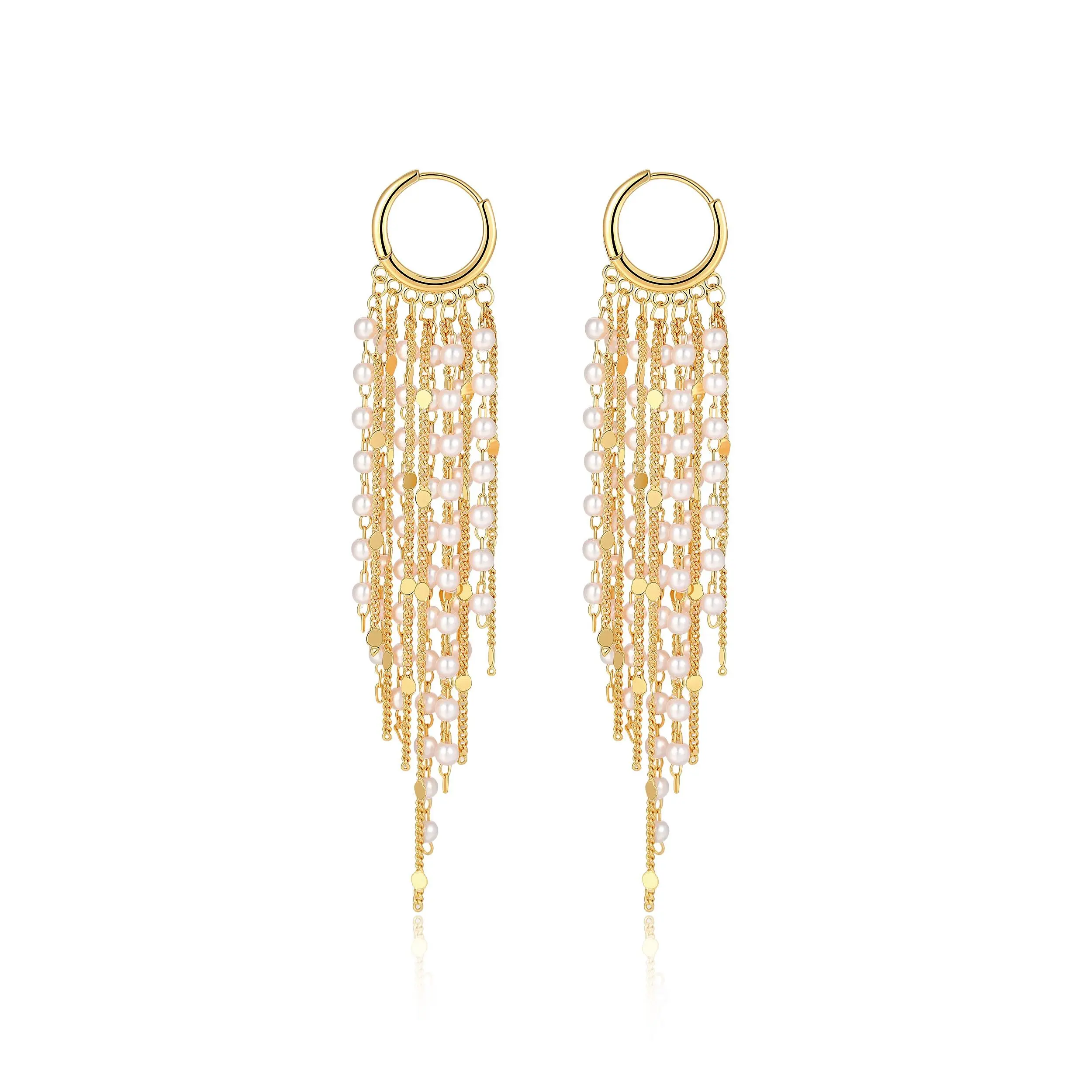 Tewiky Gold Beaded Tassel Earrings for Women, Multi Layer Chain Drop Dangle Earrings, Chunky Statement Earrings, Long Fringe Earrings, Trendy Gold Fashion Jewelry, Elegant Party Wedding Accessories, Gift for Her