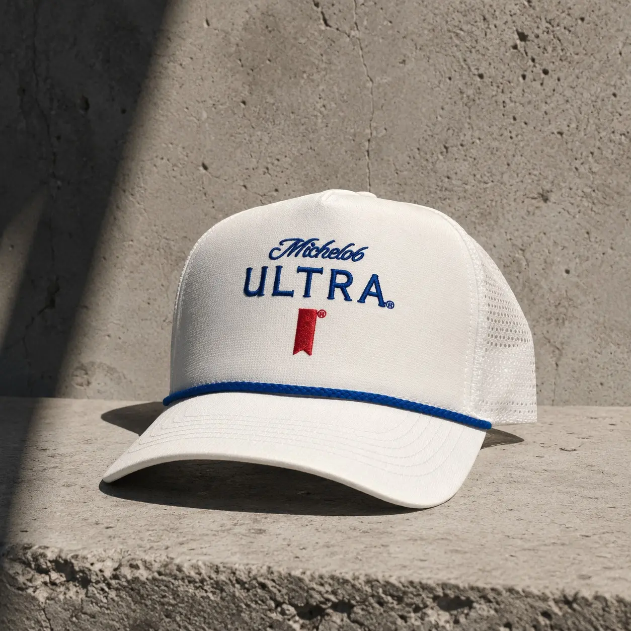 Michelob Ultra White Trucker Hat, Embroidered Beer Logo Cap, Blue Rope Snapback, Mesh Back Outdoor Hat, Retro Casual Baseball Cap