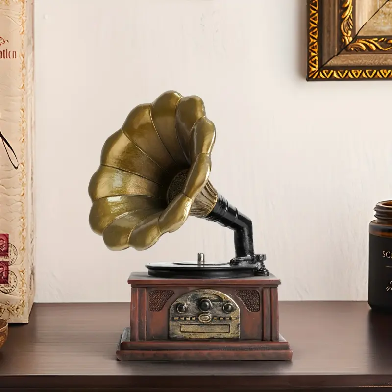 Vintage Resin Gramophone Figurine - Home Decor Statue, Indoor/Outdoor Ornament for Various Room Types, Ideal Housewarming Gift, Sho-07 Model