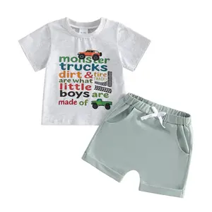 Babamoon Kids Toddler Baby Boys Summer Outfits Set Truck Letter Print Short Sleeve Round Neck Tops T shirt and Shorts Clothes Set 6M-4Y