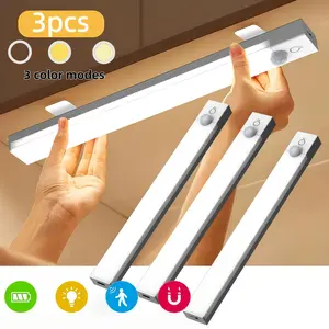 3-Pack LED Motion Sensor Lights - Dimmable Cabinet Lights, USB Rechargeable, 3 Color Modes (3000K/4500K/6000K), Night Lights, Suitable for Bedrooms, Staircases, Kitchens, Bedside Reading Lights, Cabinet Lights, Kitchen Lighting