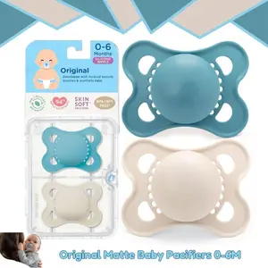 Original Matte Baby Pacifiers 0-6M BPA Free Silicone Newborn Binky with Sterilizer Case Soft Orthodontic Soother 2 Pack Made in Europe