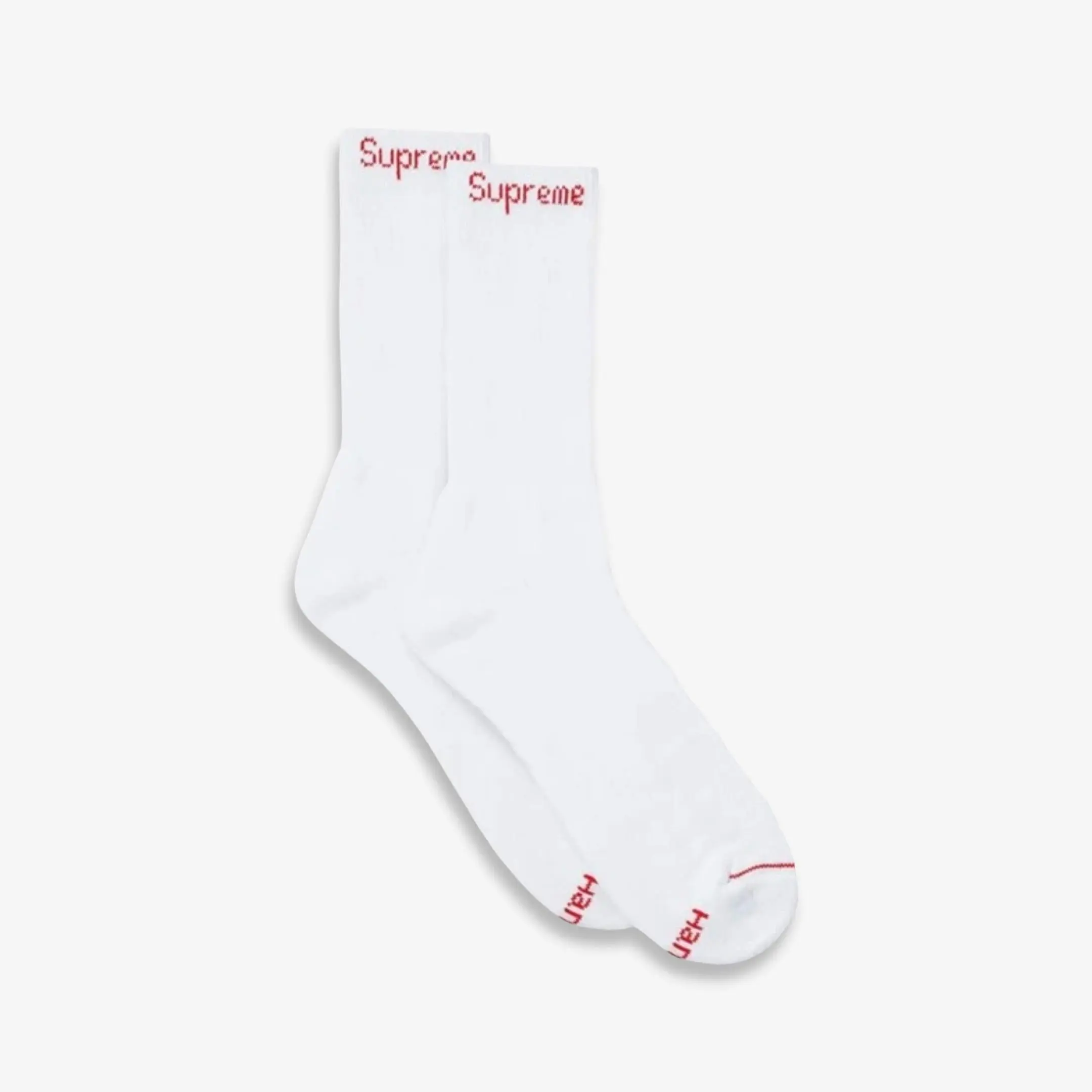 Supreme x Hanes Cushion Crew Socks (1 Single Pair of Socks) White - Comfortable Comfy Cozy Cotton Unisex for Mens Womens GS Kids Young Junior Holiday Christmas Gift Stocking Stuffer