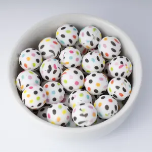 Colorful Dots Silicone Beads Printed Round Silicone Beads