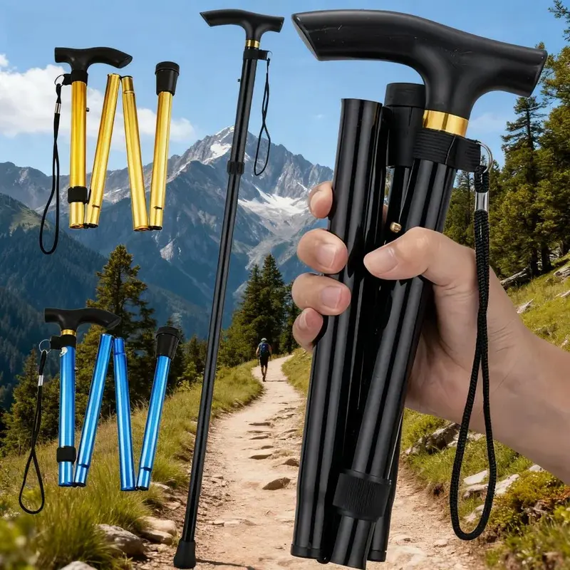 Folding Tactical Hiking Stick, Adjustable and Lightweight with a Quick-Lock Mechanism and Non-Slip Rubber Base, Camping Equipment for Hikers, Hiking Tactical Stick, Quick-Locking, Foldable