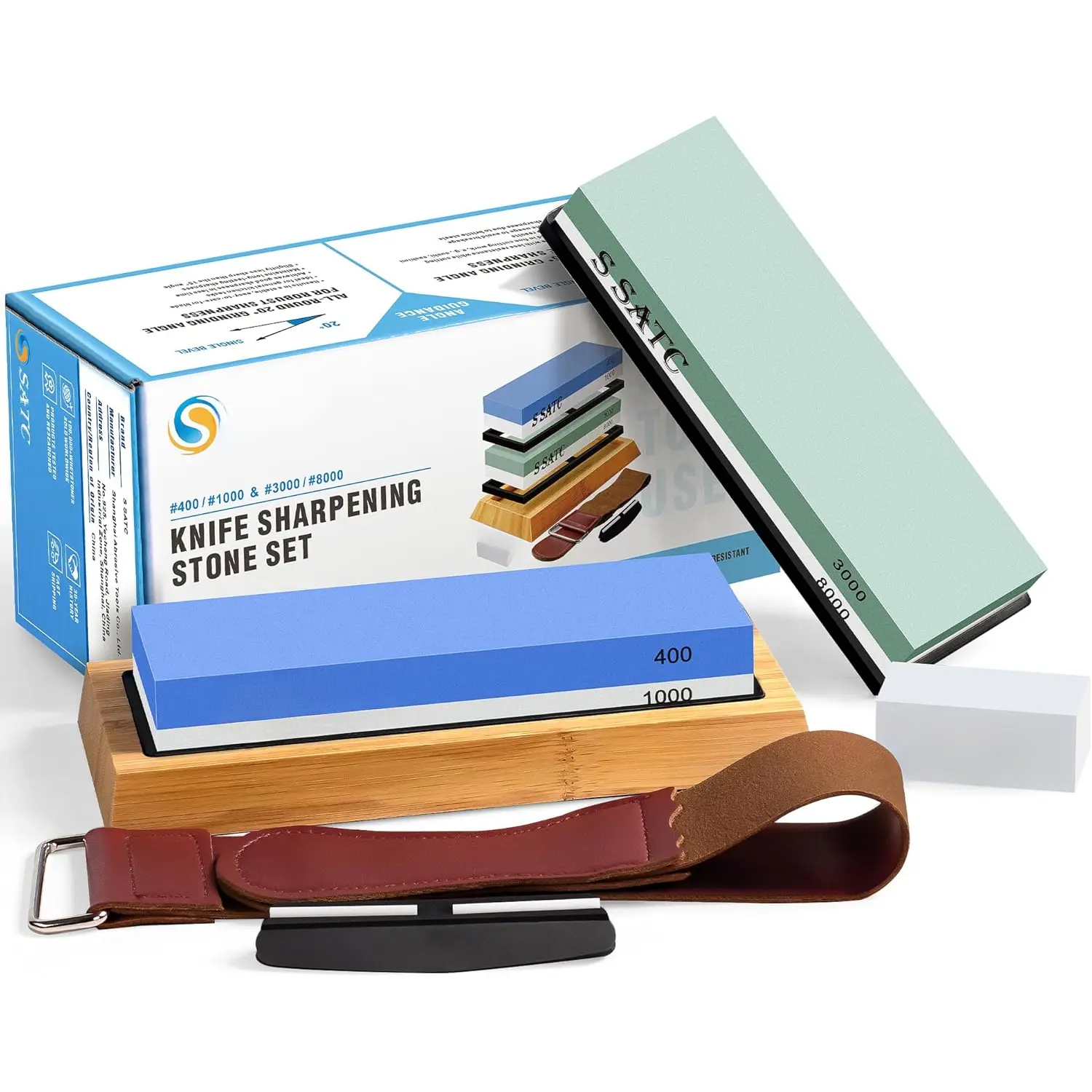 harpening tone Whettone 4 ide Grit 400/1000 3000/8000 tone  harpener with Nonlip Rubber Bae,  Bae, Flattening tone, and Leather trop