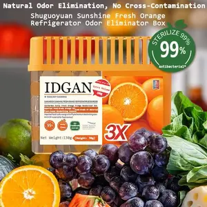 Orange Fridge Deodorizer, Natural Odor Absorber for Refrigerator, Citrus Air Freshener Box with Activated Charcoal – Keeps Fridge Smelling Fresh