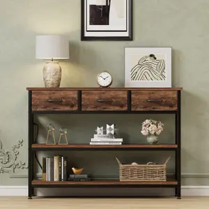 Aowos Entryway Table with Power Outlets, Console Table with 3 Fabric Drawers, 3 Drawers Dresser, Entryway Console Table with storage for Living Room, Hallway, Couch, Foyer, Height Adjustable