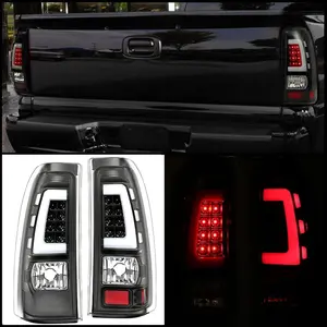 LED Tail Lights Compatible with 1999-2006 Chevy Silverado 1999-2002 GMC Sierra 1500 2500 3500 LED Tube Bar Taillight Lamp (Clear Lens+Black Housing)