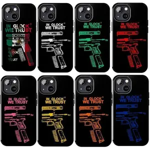 "We Trust Glock" Collage-Style iPhone Case — Vintage Mexican Glock Theme. Compatible with iPhone 11–17 Pro Max/Plus Series and Samsung Galaxy S23–S25 Series. Features a full-coverage color print design and offers comprehensive protection.