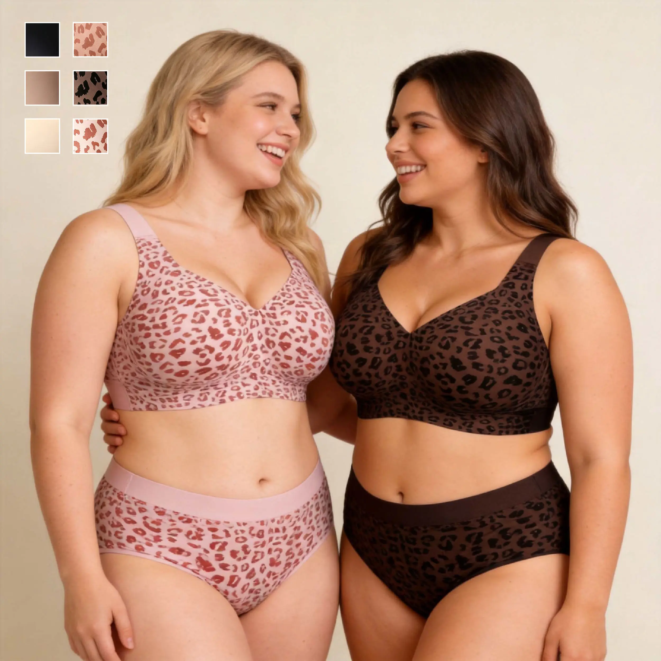 Women's leopard print lingerie plus size leopard print bra full cup wide shoulder straps supportive wire-free bra suitable for large busts thin and comfortable wire-free bra women's jelly bra woman soft Womenswear Style