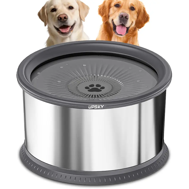 UPSKY Round Automatic Dog Water Bowl, 6.5L/1.6gal Extra Large Polypropylene & Stainless Steel Slow Feeder with Anti-Slip Mat, Filter, Floating Disk Helps Contain Splashes for Messy Drinkers & Clean Water