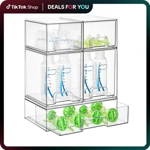 Vtopmart 5/8 Pack Stackable Nursery Bottle Station, Clear Plastic Organizer Bins for Beauty Supplies Vanity Bathroom Cabinet Pantry, Multi-Size Flexible Design, BPA-Free Safe, Multifunctional, Water Proof, DealsForYouDays (Mid Year Sale Restock), DFYD