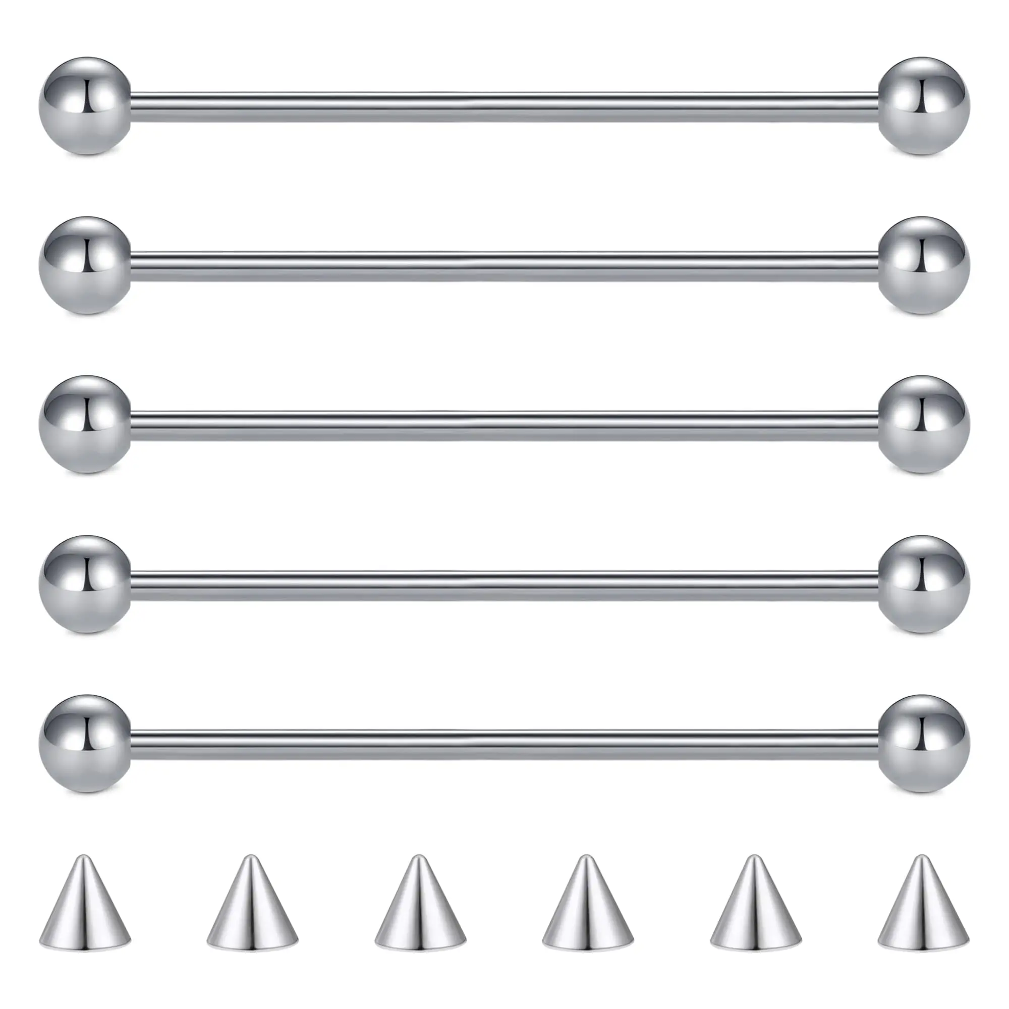 6PCS 14G Industrial Barbell Cartilage Earring 38mm Body Piercing Jewelry for Women Replacement Spikes