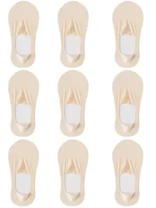 9 Pairs Summer Ultra-Thin Invisible Low-Cut Knit Socks for Women, Silicone Anti-Slip Mesh No-Toe Casual Style Socks, Fashion Ice Silk Solid Boat Socks Polyester