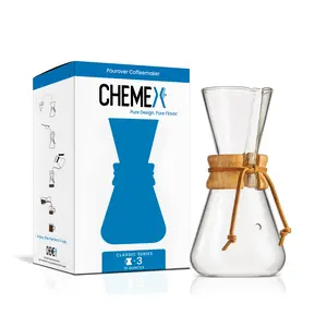 Chemex Classic Series 3-Cup Pour-Over Coffee Maker Non-Porous Borosilicate Glass Elegant Design Easy to Use Patented Feature for Flavor Retention Pots Tea