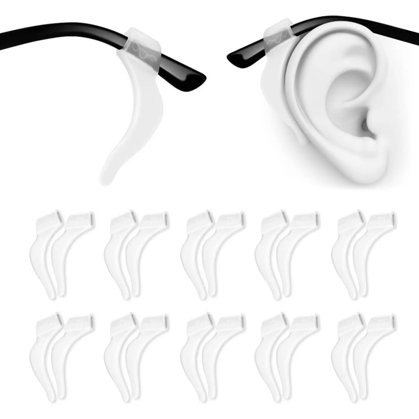 6 Pairs Curved Eyeglass Ear Hooks, Soft Flexible Silicone Non-Slip Eye Glasses Ear Grippers for Daily Use, Fits 8-10mm Wide Temples, Flexible Silicone Bends To Temples, Easy To Install, Individuals Who Wear Glasses, Non-Slip Hold