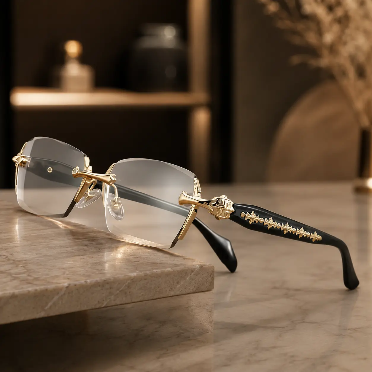 Frameless high-quality glasses, frameless design, diamond cutting technology on the edge of the lens, stainless steel fashionable frame decoration, suitable for daily wear accessories for both men and women adults, men's gifts, Father's Day gifts, summer
