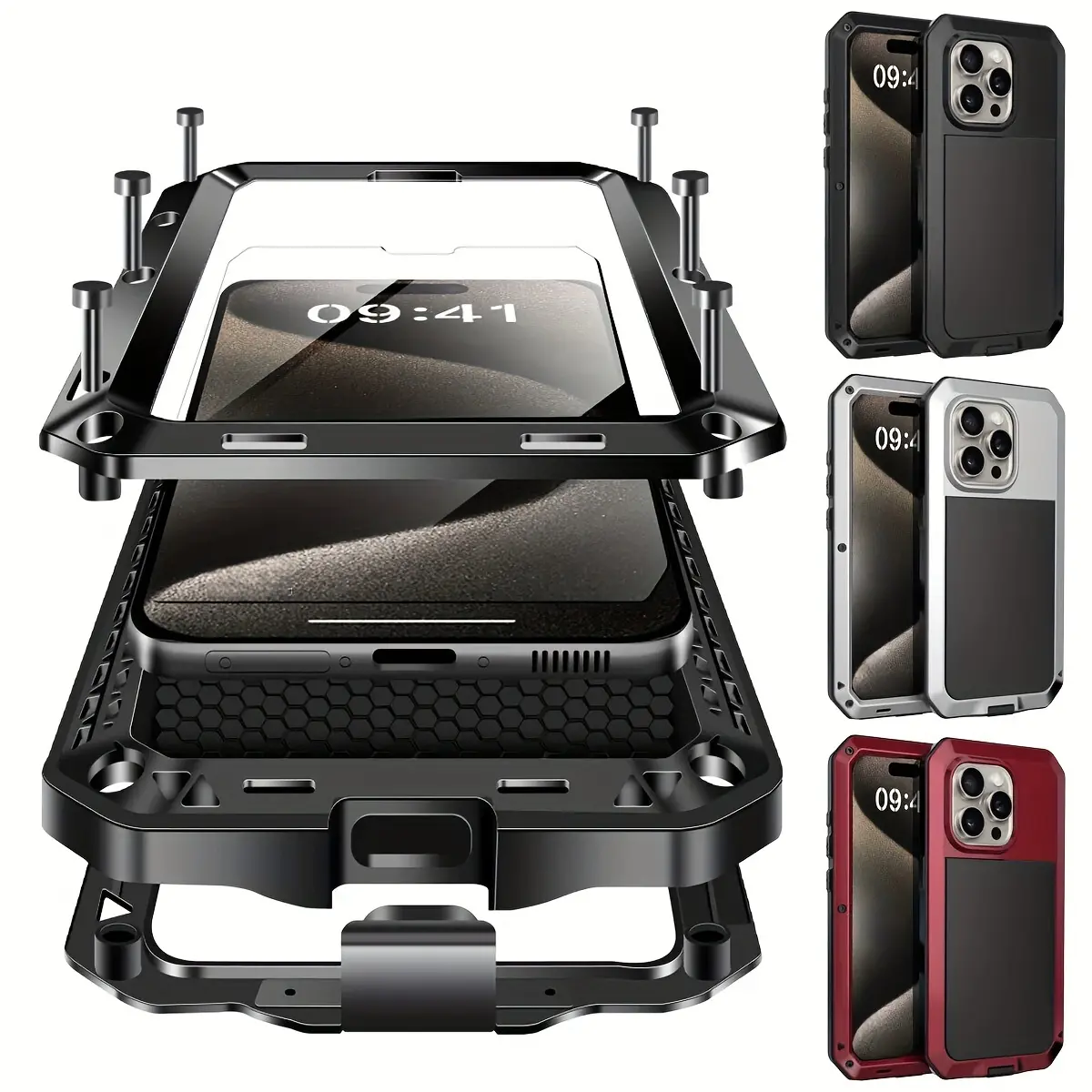 for iPhone 17 16e 16 15 14 13 Pro Max 13 Mini 17 Air Metal Case, Heavy Duty Shockproof Tough Rugged Case with Built-in Glass Screen Protector, 360 Full Body DustProof Protective Cover