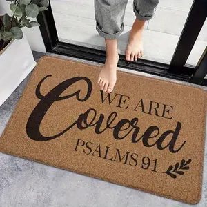 1pc Christian Faith "We Are Covered" Bible Verse Door Mat Suitable for Indoor/Outdoor Use - Beige & Black Non-Slip Welcome with Covering Scripture Design, Durable Mat for Entrance, Kitchen, Housewarming Gift for Christians