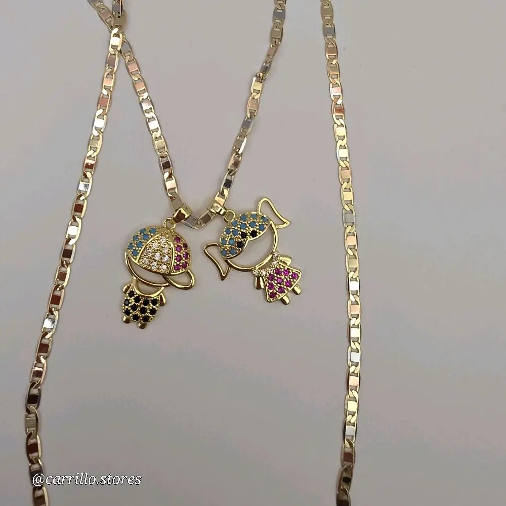 BOY AND GIRL beautiful style necklace gold-plated 24"inches  color's stone's