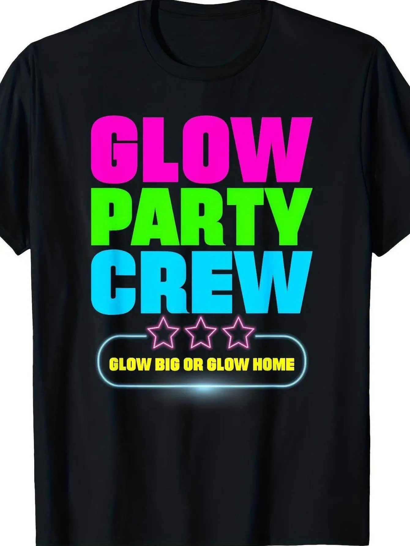 Glow Party Crew Neon Glow-in-the-Dark T-Shirt - He unisex soft cotton short sleeve t shirt, vintage graphic casual tee for men women teens, perfect birthday holiday gift for camping travel gym daily street  wear
