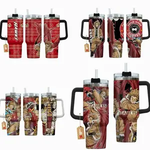 Hawks Winged MHA 40oz Tumbler with Handle - Red Feathers Anime Inspired Insulated Mug - Fierce Wings Graphic Water Bottle - Aesthetic Manga Art Travel Cup