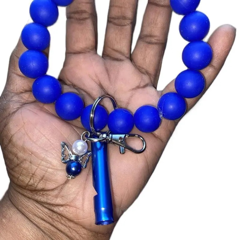 Blue Angel Beaded Keychain with Safety Whistle - Wired Design, Ideal for Everyday Use