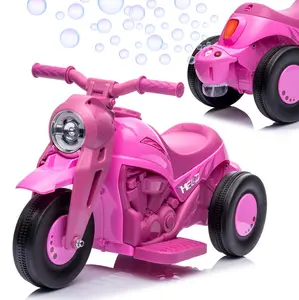 Ride On Bubble Motorcycle for Kids,6V Battery Powered Electric Motorcycle with Bubble Maker,3-Wheeler Ride On Toy Motorbike with Light and Music,Birthday Gift for Kids,Pink
