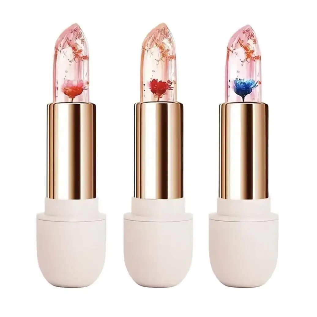 3-Pack Color-Changing Lip Gloss, Flower-Infused Hydrating Balm for a Radiant Makeup Transformation, Temperature-Sensitive Lip Products for All Skin Types, 3Pcs(Blue+Pink+Red), Moisturizing, Glossy Lips