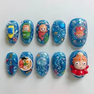 Ocean Fantasy P0nuy0-inspired Press On Nails | 3D Ramen Bowl & Boat Nail Art Set for Holiday, Birthday