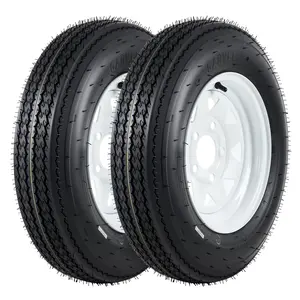 Heavy Duty Trailer Tire & Wheel Set – 2-Pack Mixed Sizes (5.30-12 & 4.80-8), Load Range C, 6PR, Pre-Mounted on 4 & 5 Lug White Spoke Wheels (5 on 4.5, 4 on 4) – Utility, Boat, Camper, Travel Trailers