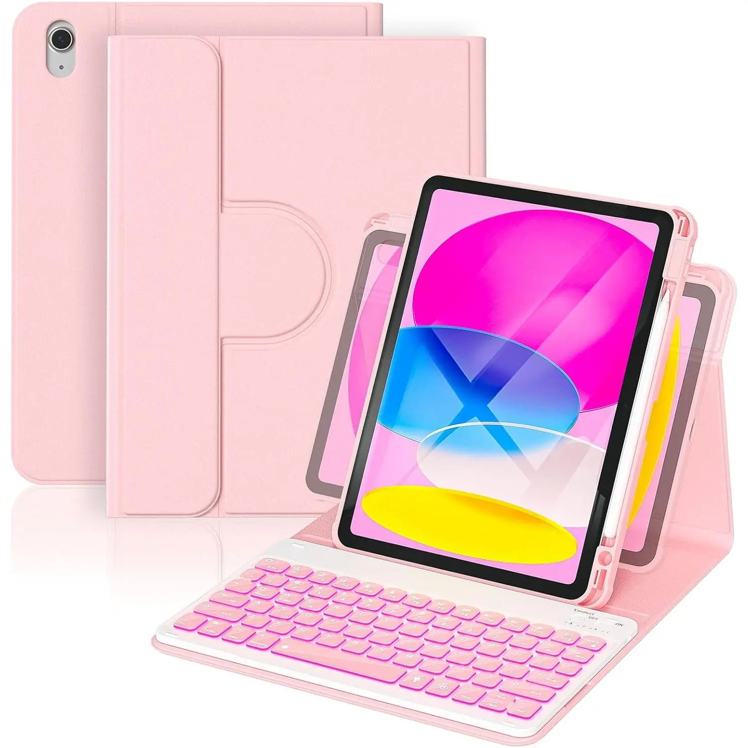 for iPad A16 Case with Keyboard 11th &10th Generation, 360 Rotation  Cover with 7-Color Backlit  Detachable Keypad with Pencil Holder for iPad 11th 2025/10 Gen 10.9" 2022 ()
