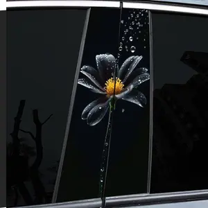 2 very beautiful and interesting car mid-column stickers with personal creativity, B-pillar protective film, black flower pattern car sticker sticker, suitable for cars